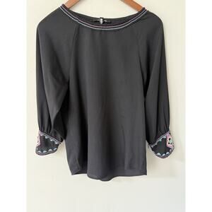 Itro Beaded Blouse Womens Size S Long Sleeve Tunic Top Southwestern Embroidered